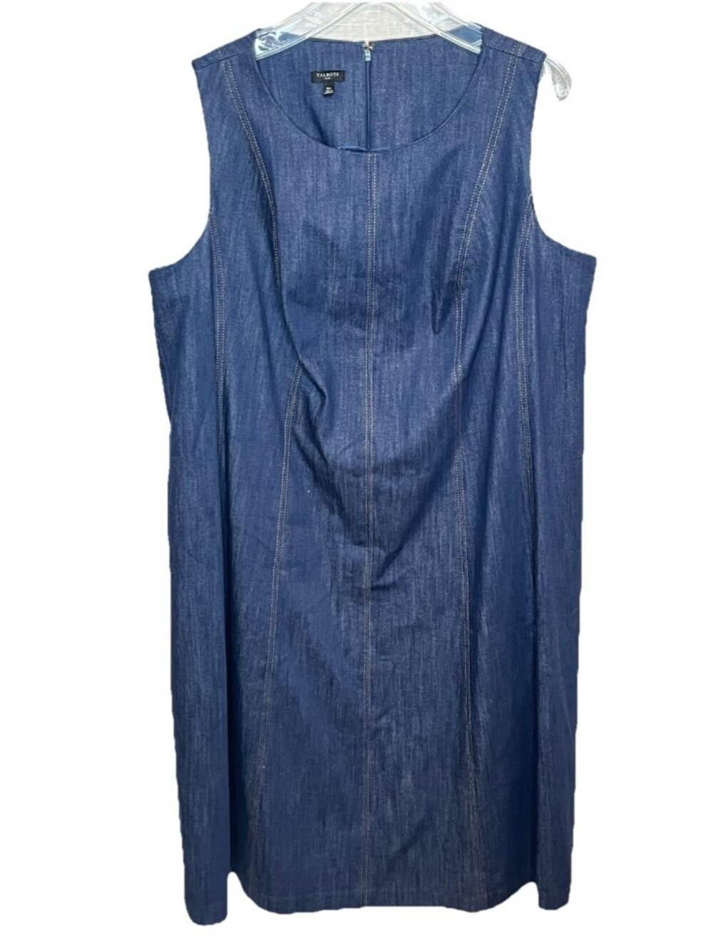 Talbots Plus Denim Sheath Dress Womens 16W Blue Sleeveless Midi Jean Dress